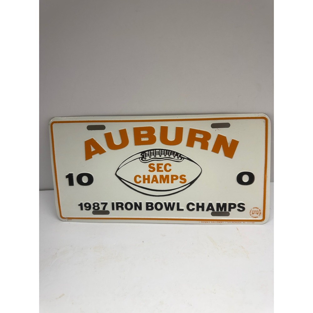 Vintage Auburn Tigers 1987 Iron Bowl Champs SEC License Plate Tag 10-0 Metal